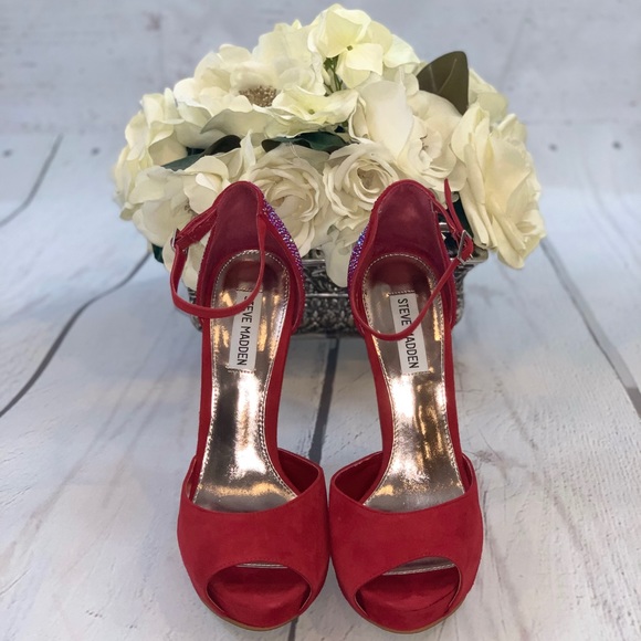 Steve Madden Red Peep Toes with Crystals NWOT - Picture 2 of 4